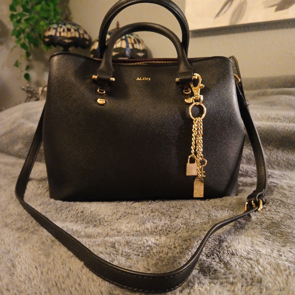ALDO Black Handbag with Gold Hanging Charms